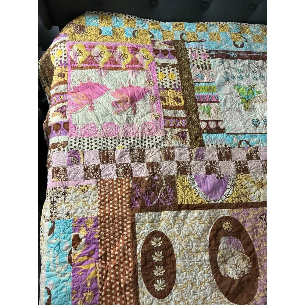 2009 Handmade Patchwork Quilt 86x74 Floral  Appliqué Machine Signed Quilted READ